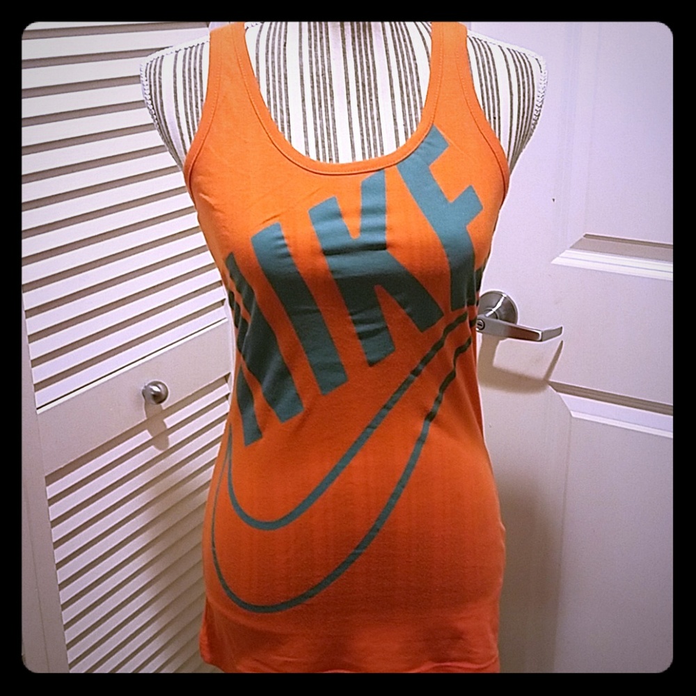 Nike Logo Racerback Tank in Orange/Turquoise